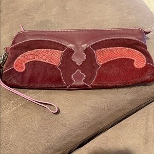 Women’s Claudia Firenze Elegant Burgundy Clutch Leather and Mohair Bag